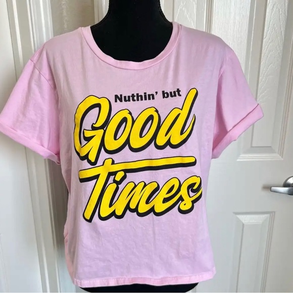 🌸 Pink & Yellow Cropped Good Times Soft Tee T-Shirt Size XL - Picture 1 of 7